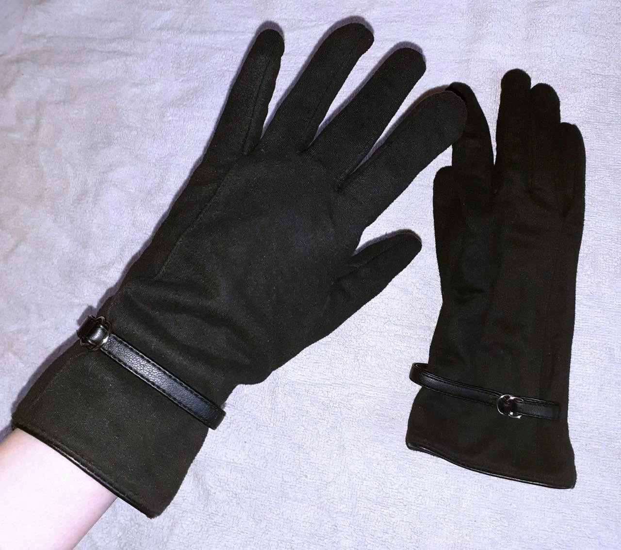 Gants noirs avec doigts pour écran tactile et lanière en cuir Veritas Taille S – photo 3